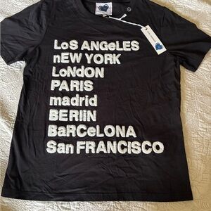 Black Graphic Tee with City Names